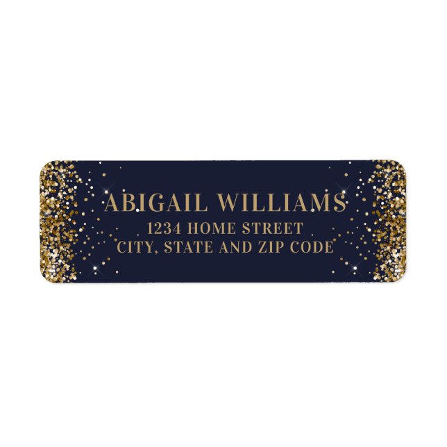 Returadressen Glitter vid marinblått och Guld Returadress Etikett (Framsidan)
