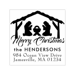 Returadressen god jul Manger Scene Självfärgande Stämpel