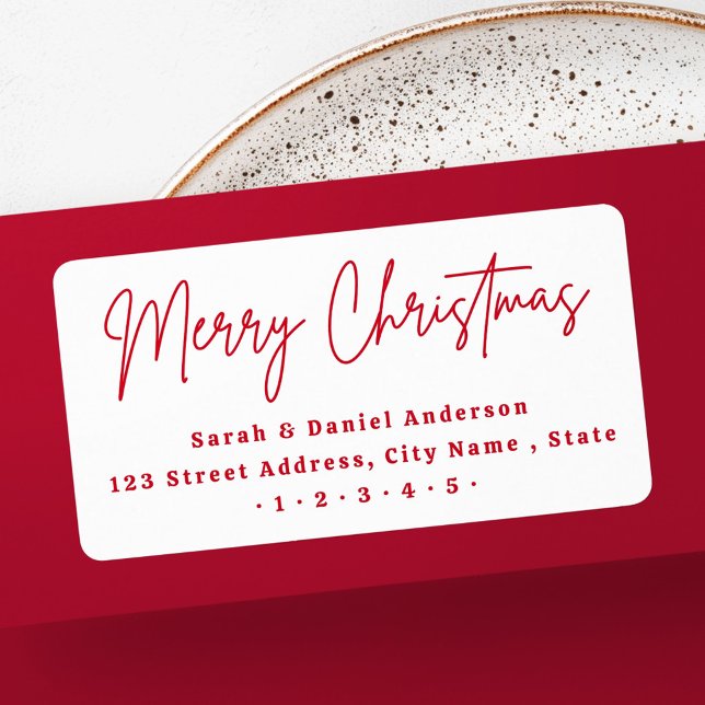 returadressen god jul red script adressetikett (Merry Christmas red script return address Label)