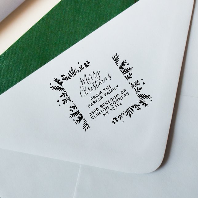 Returadressen god jul Script & Greenery Stämpel (Rubber Stamp Mock-up)
