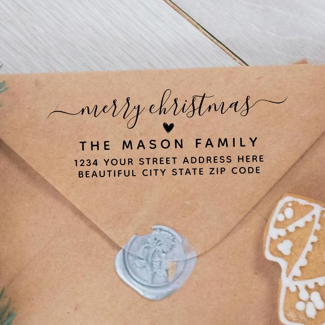 Returadressen god jul Script Heart Självfärgande Stämpel (Skapare uppladdad)