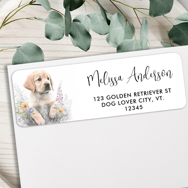 Returadressen Golden Retriever Cute Puppy Hund Returadress Etikett (Skapare uppladdad)