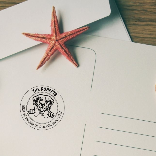 Returadressen Golden Retriever Hund Family Stämpel (Skapare uppladdad)