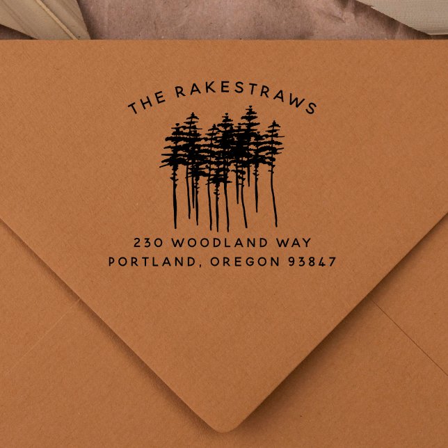 Returadressen Gräs Träd Forest Family Namn Anpassn Självfärgande Stämpel (Rubber Stamp Mock-up)