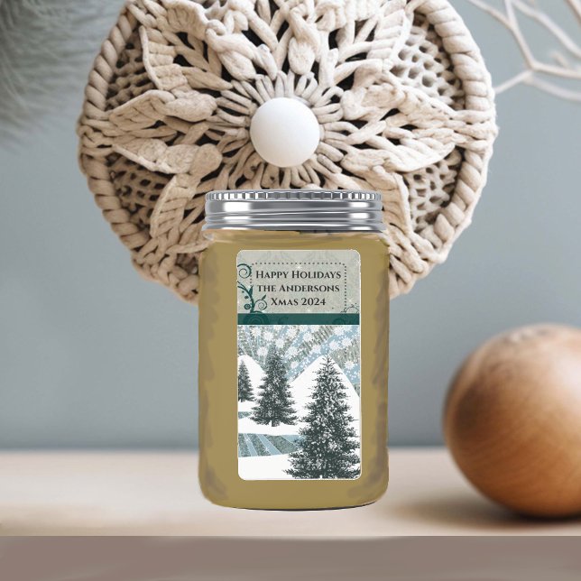 Returadressen Gräs Träd Grått Damask  Snö Fraktsedel (Skapare uppladdad)