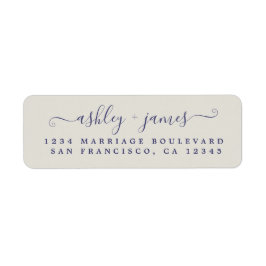 Returadressen Grått Bröllop i marint blåskript Returadress Etikett