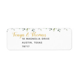 Returadressen Greenery & Guld Bröllop Returadress Etikett