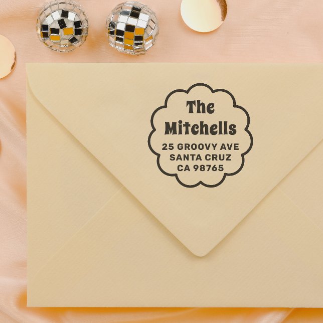 Returadressen Groovy Retro Daisy Ram Family Självfärgande Stämpel (Rubber Stamp Mock-up)