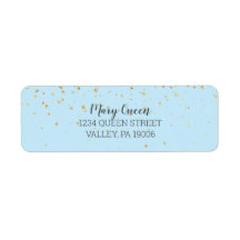 Returadressen Guld Confetti Blue Baby Shower