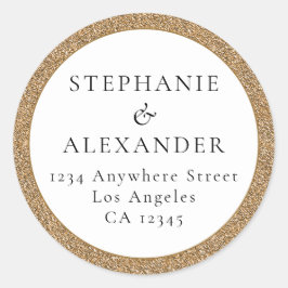 Returadressen guld Glitter Bröllop Namn Runt Klistermärke