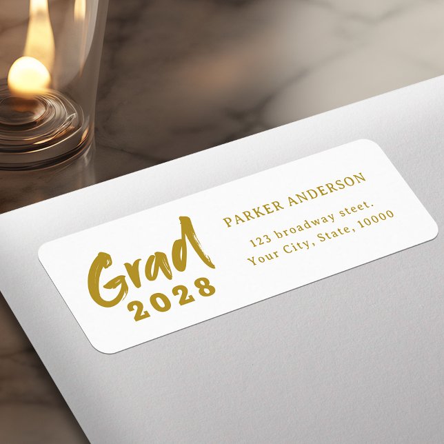 Returadressen Guld Modern Script Studenten Returadress Etikett (Gold Modern Script Graduation Return Address Label)