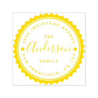 Returadressen Guld Star & Script Round Typography Självfärgande Stämpel