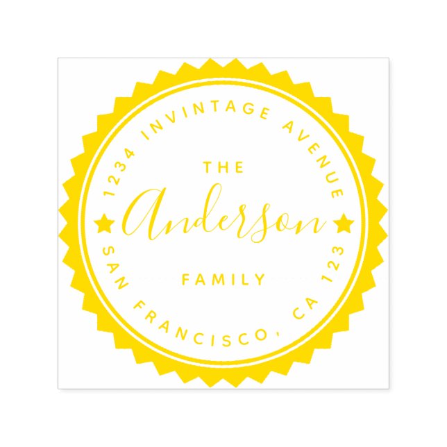Returadressen Guld Star & Script Round Typography Självfärgande Stämpel (Design)