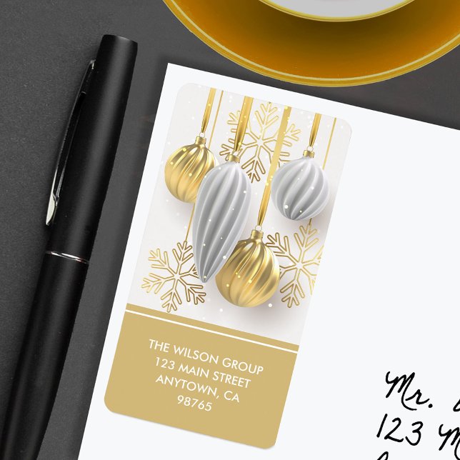 Returadressen Guld White jul Ornaments Adressetikett (Gold White Christmas Ornaments Return Address Labels)