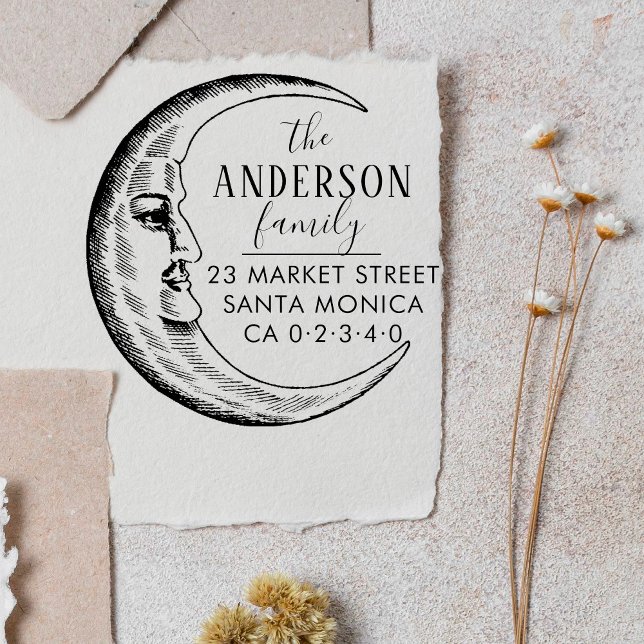 Returadressen Hand plockade Måne Anpassningsbar Fa Stämpel (Skapare uppladdad)