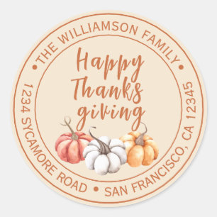 Returadressen Happy thanksgiving Namn Runt Klistermärke