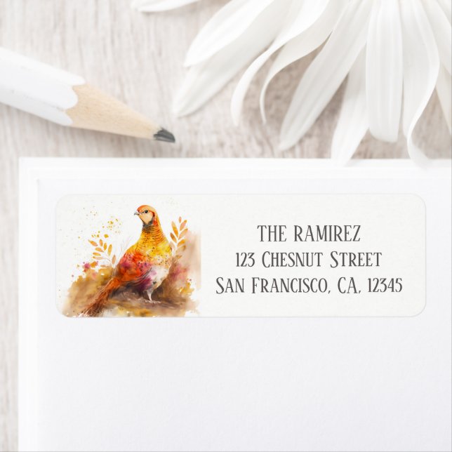 Returadressen Höstvattenfärg Pheasant Returadress Etikett (Insitu)