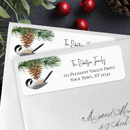Returadressen jul Chickadee Pinecone Returadress Etikett