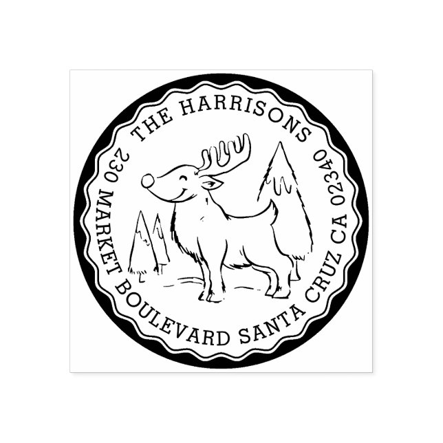 Returadressen julgran & Renar Round Stämpel (Tryck)