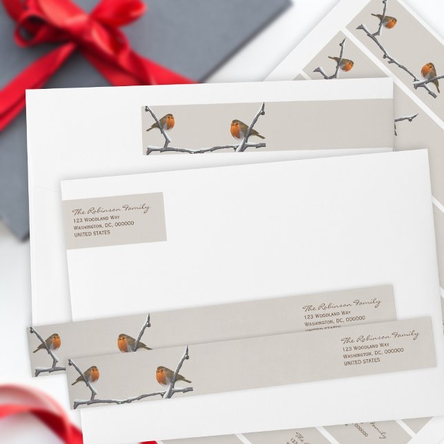 Returadressen julRobin Bird Helgdag Etikettband (For bird lovers through the Holiday season and beyond. Just add your address details)