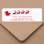 Returadressen jultomten Reindeer Returadress Etikett<br><div class="desc">Roligtens returadressetikett för julens julhelg med en röd silhuett av renar som flyger genom Santa's sleigh genom luft,  och din familj namn och adress i enkel modern röd typografi.</div>