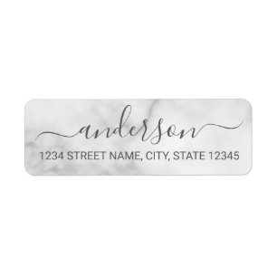 Returadressen Klassy White Marble Script Returadress Etikett