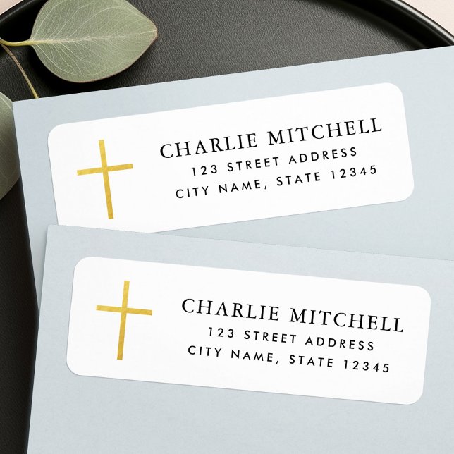 Returadressen kor med enkel faux golden gradient returadress etikett (Simple faux golden gradient cross return address label)