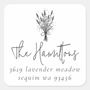 Returadressen Lavender Bouquet Script Family Namn Fyrkantigt Klistermärke