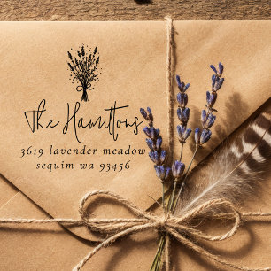 Returadressen Lavender Bouquet Script Family Namn Stämpel