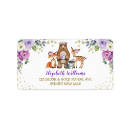 Returadressen Lavender Woodland Animals Blommigt Adressetikett