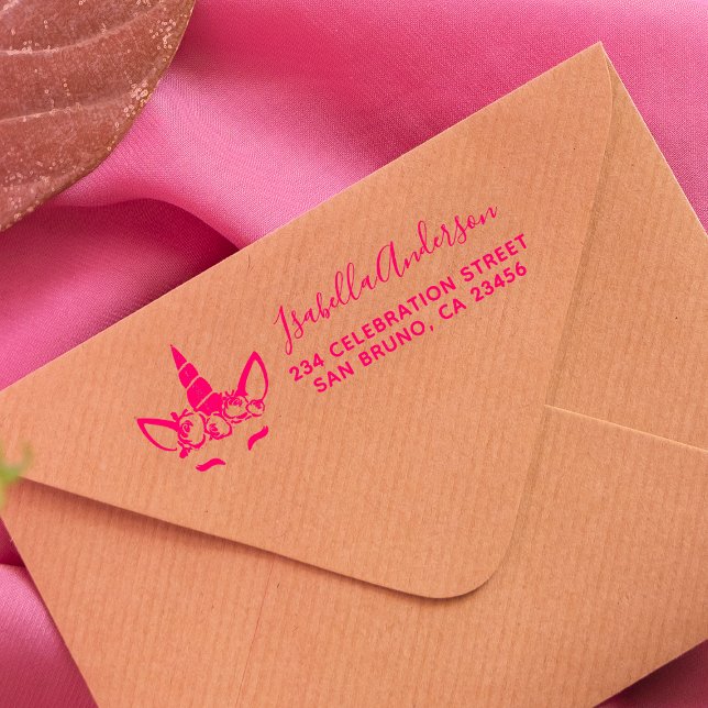 Returadressen Magic Unicorn Cute Script Anpassning Självfärgande Stämpel (Stamp Mock-up)