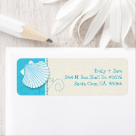 Returadressen Malibu Blue & Ivory Beach Wedding Returadress Etikett