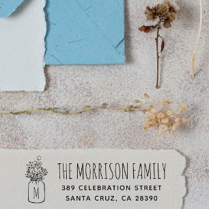 Returadressen Mason Burk Monogram Family Namn Självfärgande Stämpel