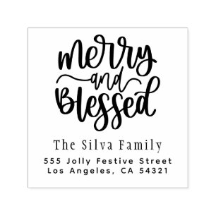 Returadressen Merry and Blzed Family Namn Självfärgande Stämpel