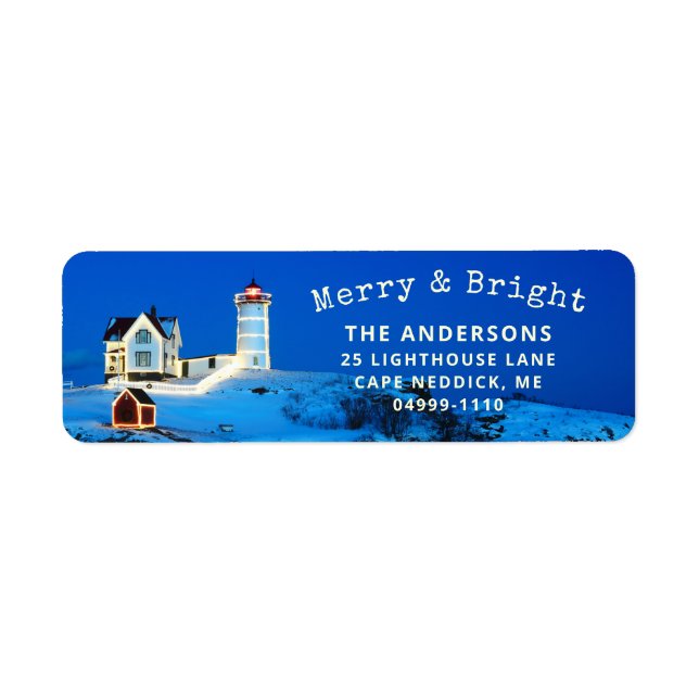 Returadressen Merry och Bright Nubble Lighthouse Returadress Etikett (Framsidan)