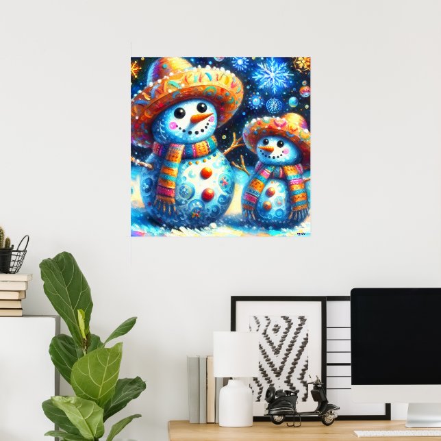 Returadressen Mexikanska folkkonst Snögubbar Snögu Poster (Hemmakontoret)