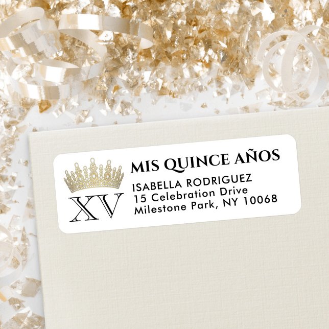 Returadressen Mis XV Años Guld Quinceañera Krona Returadress Etikett (Skapare uppladdad)