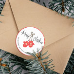 Returadressen Modern Calligraphy Red Mittens Runt Klistermärke<br><div class="desc">Moderna och festliga klistermärken med kalligrafiskript "God jul",  röda returadresser för konsthantverk och modernt typsnitt för adress.</div>