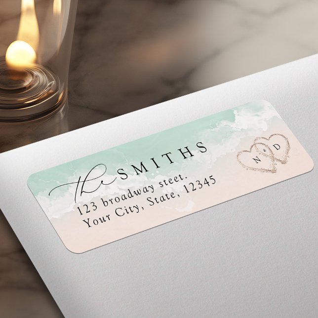 Returadressen Modern  för handskriftsblock Returadress Etikett (Modern Script Sand Hearts Beach Return Address Label)