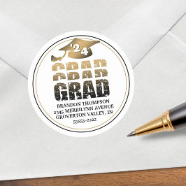 Returadressen Modern Grad Black Guld Gradient Runt Klistermärke