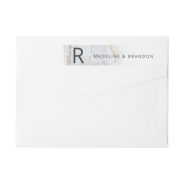 Returadressen Modern Marbles Dusty Blue Monogram Etikettband (Baksidan)