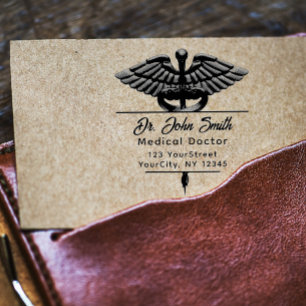 Returadressen Modern Medical Caduceus Script Namn Stämpel