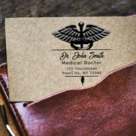 Returadressen Modern Medical Caduceus Script Namn Stämpel