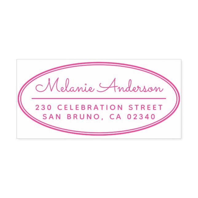 Returadressen Modern Oval Ram Cute Script Namn Självfärgande Stämpel (Design)