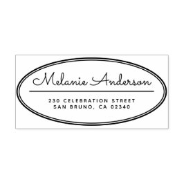 Returadressen Modern Oval Ram Cute Script Namn Stämpel