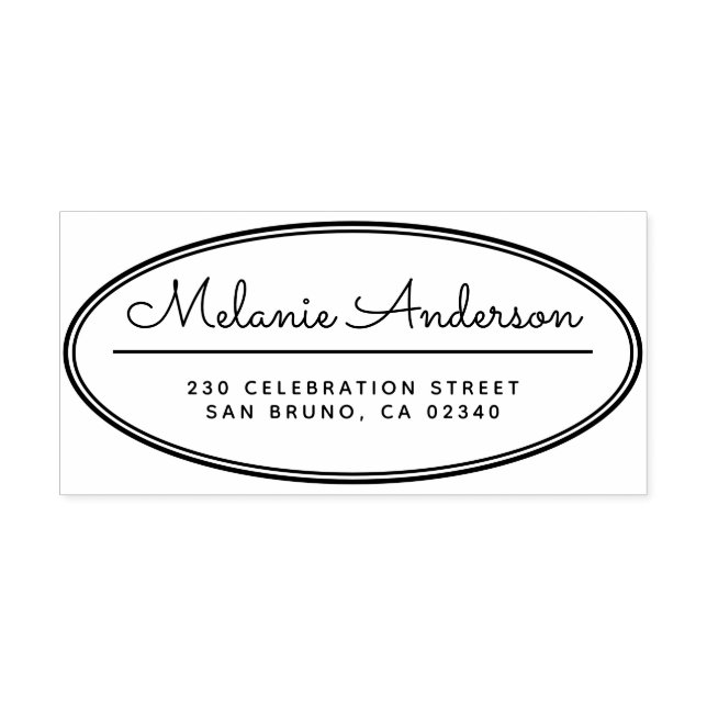 Returadressen Modern Oval Ram Cute Script Namn Stämpel (Tryck)