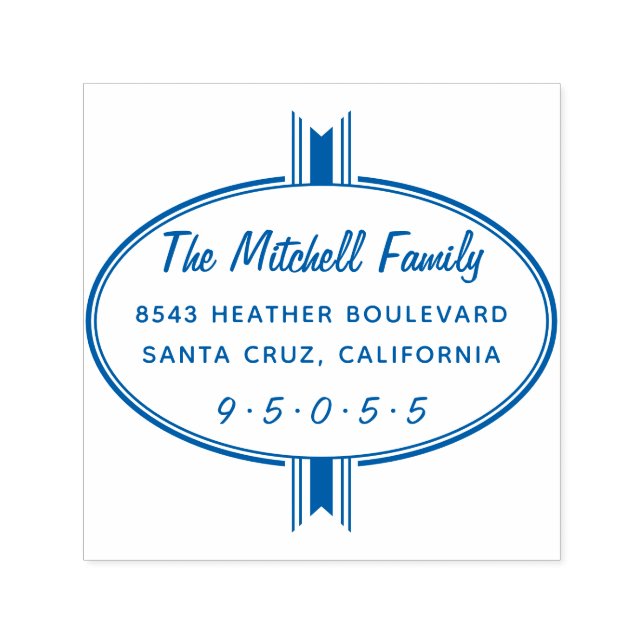 Returadressen Modern Oval Ribbon Family Namn Självfärgande Stämpel (Design)