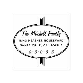 Returadressen Modern Oval Ribbon Family Namn Stämpel