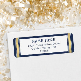 Returadressen Modern Rand Navy Blue White Guld Returadress Etikett