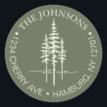 Returadressen Modern Träd Forest Rustic Bröllop Runt Klistermärke<br><div class="desc">Modern Träd Forest Rustic Bröllop Return-adressetikett Oavsett om du gifter sig i din hemstad eller säger "Jag gör" mot bakgrund av en mystisk skog blandar vår samling i bröllop sömlöst elegans och minimalism för att ange tonen för din speciella dag. Anpassningsalternativen är tillgängliga för att se till att dina utformningar...</div>